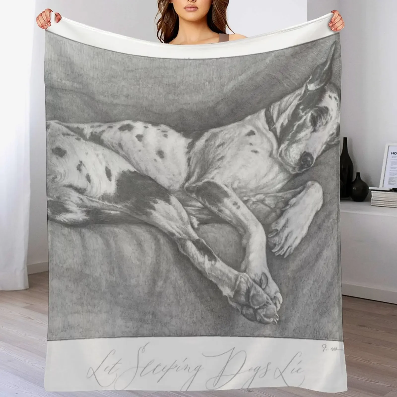 Great Dane pencil drawing circa 1930 Throw Blanket Warm Plush Fuzzy Blanket for Living Room