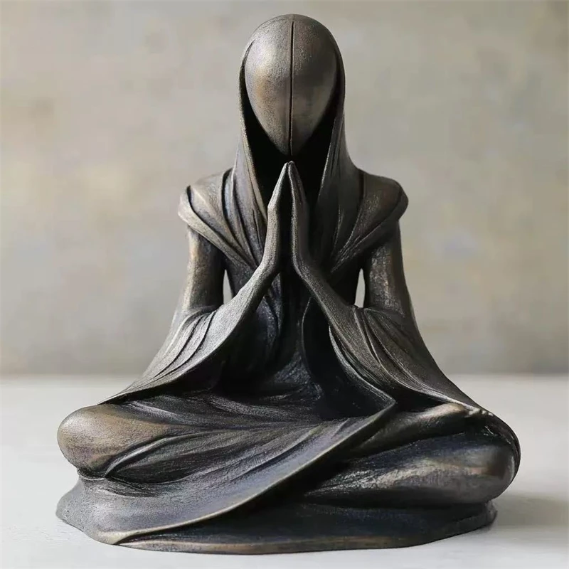 Meditation Alien Statue Resin Handmade Sculpture Yoga Zen Desktop Decor Unique Gift For Home Office