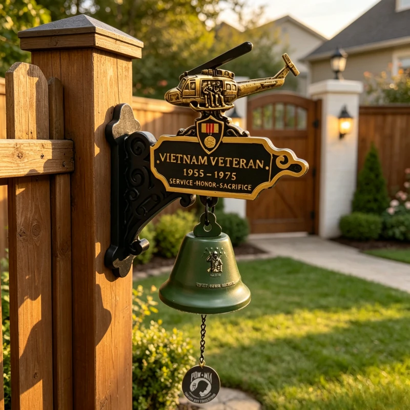 Vietnam Veteran Resin Wall Bell with Helicopter Topper POW MIA Pendant Home Garden Door Decor Memorial Gift