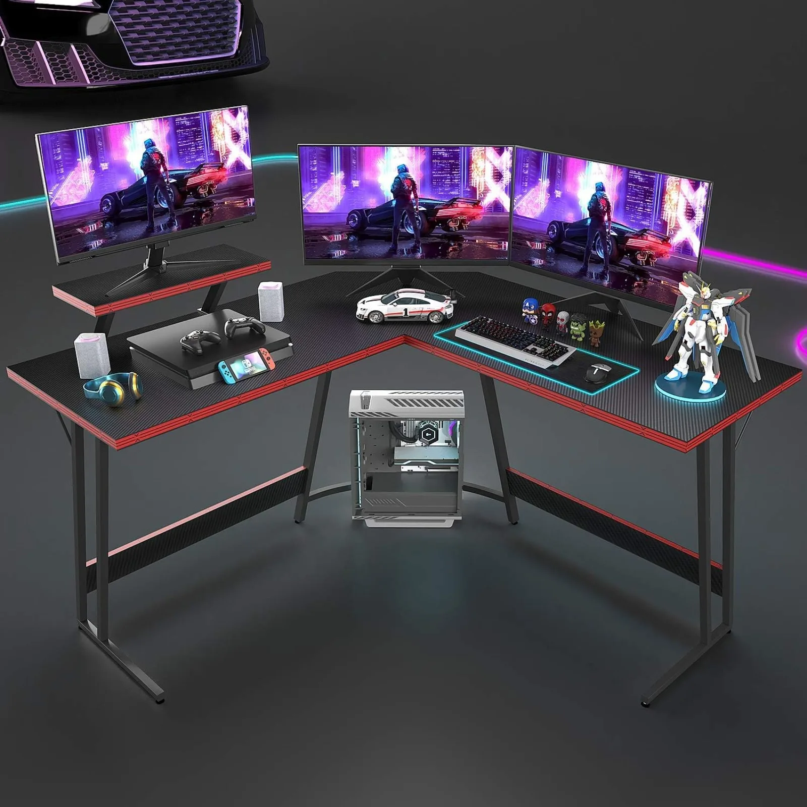 L Shaped Gaming Desk with Monitor Stand