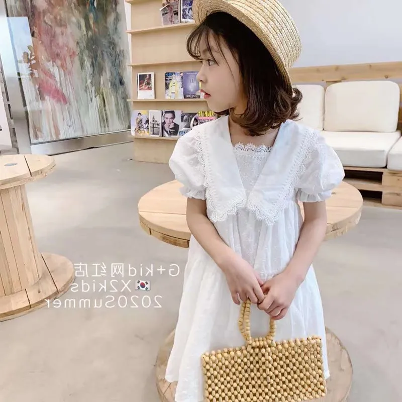 Girls' Dress with Puff Sleeves and Hidden Flowers Princess Dress24Summer New Foreign Trade Children's Wear Delivery3-8Years Old