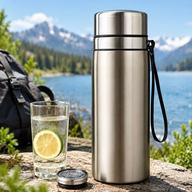 800/1000ml Stainless Steel Sports Water Bottle with Leak-Proof Seal and Carrying Strap, Large Capacity Vacuum Flask