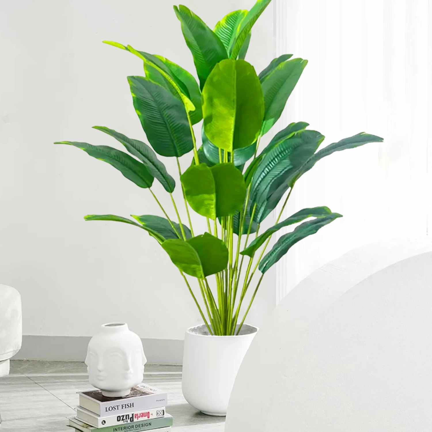 84-120cm（47.2in)Artificial Tropical Palm Tree Fake Banana Plant Leaves Real Touch Strelitzia Plastic Plant for Home Garden