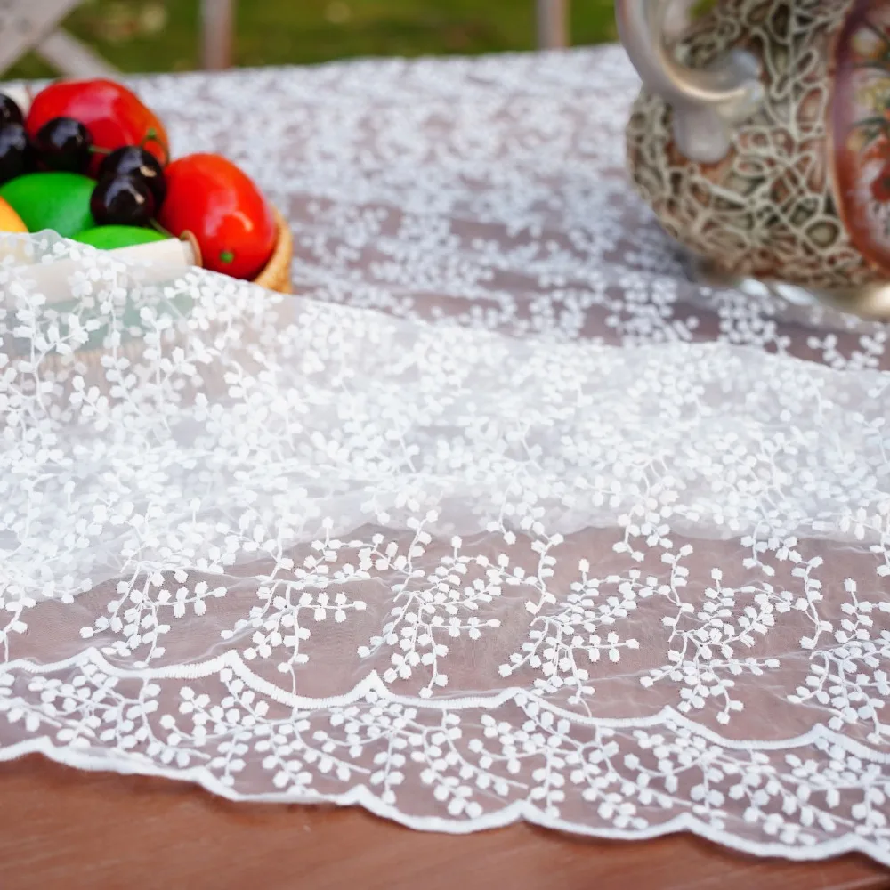 Home Decoration Embroidered French Lace Tablecloth Vintage White Table Linen Organza Table Cover Cafe