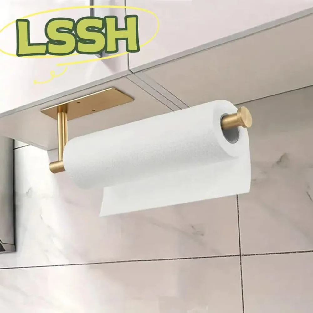 1PC Paper Towel Holder Under Cabinet Wall Mount Stainless Steel Kitchen Paper Towel Black Rack Self Adhesive No Drill Bathroom