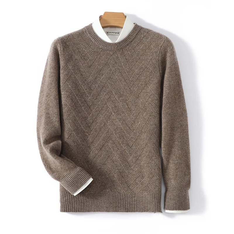 

Autumn And Winter New 100% Pure Sweater men's Round Neck Jacquard Mat Loose Pullover Sweater Wool Knitted Bottoming Shirt