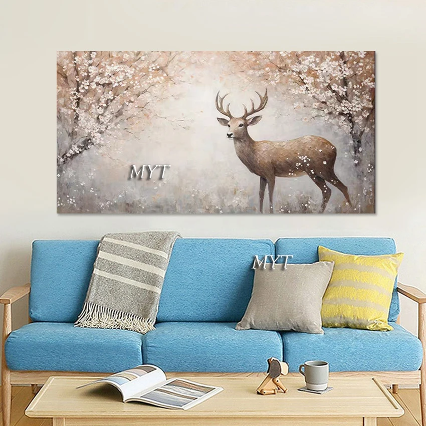 

Large Decorative Artwork Abstract Painting, Animal Canvas Wall Art Acrylic Texture Picture,Frameless,Beautiful Deer Hand Drawing