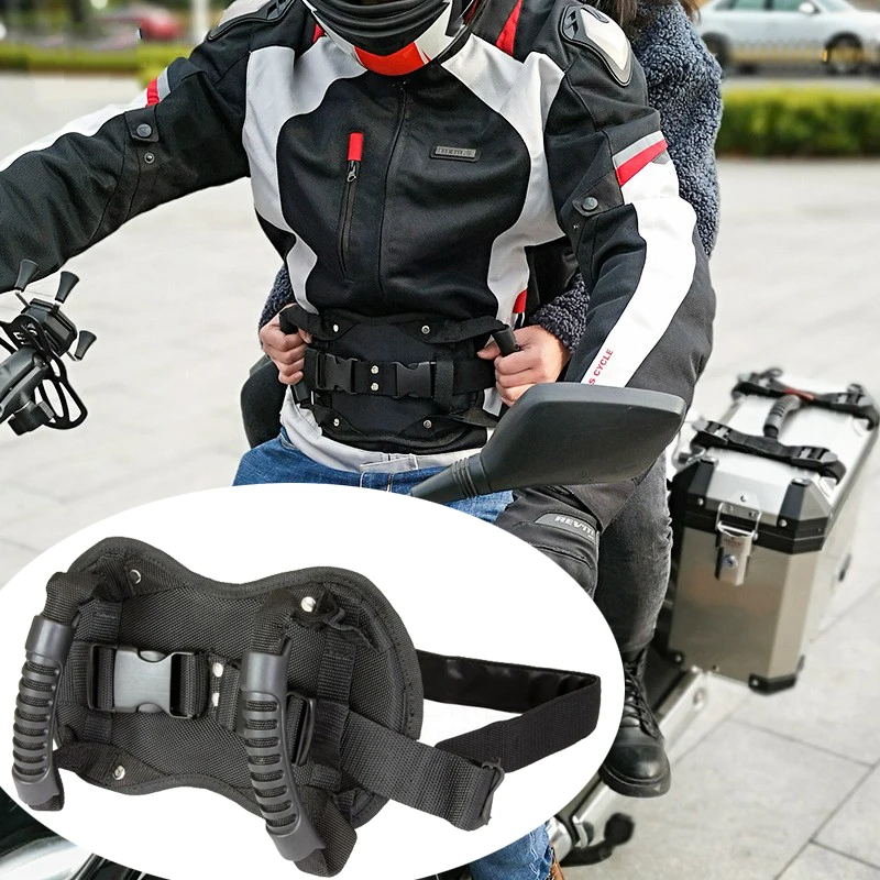 Universal Motorcycle Safety Belt Motocross Rear Seat Passenger Grasp Armrest Handle Non-slip Waistband Strap Oxford Cloth