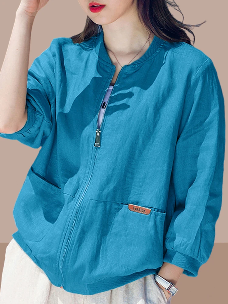 

Женская летняя свободная легкая куртка с защитой от солнца, универсальная верхняя одежда, дышащий топ из смеси хлопка и льна