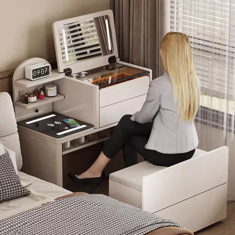 

Jewelry Small Vanity Tables Mirror Chair Charging Hotel Light Drawers Dresser Makeup Desk White Coiffeuse De Chambre Furniture