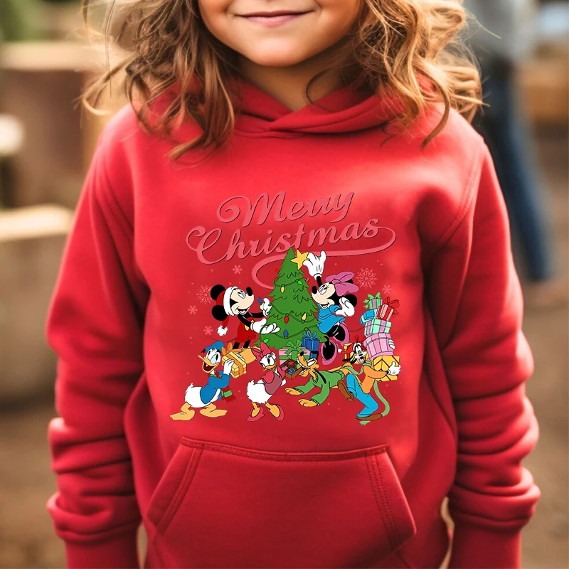 Mickey Mouse and Friends Christmas Tree kids hoodie autumn and winter plus velvet sweater holiday gift for boys and girls