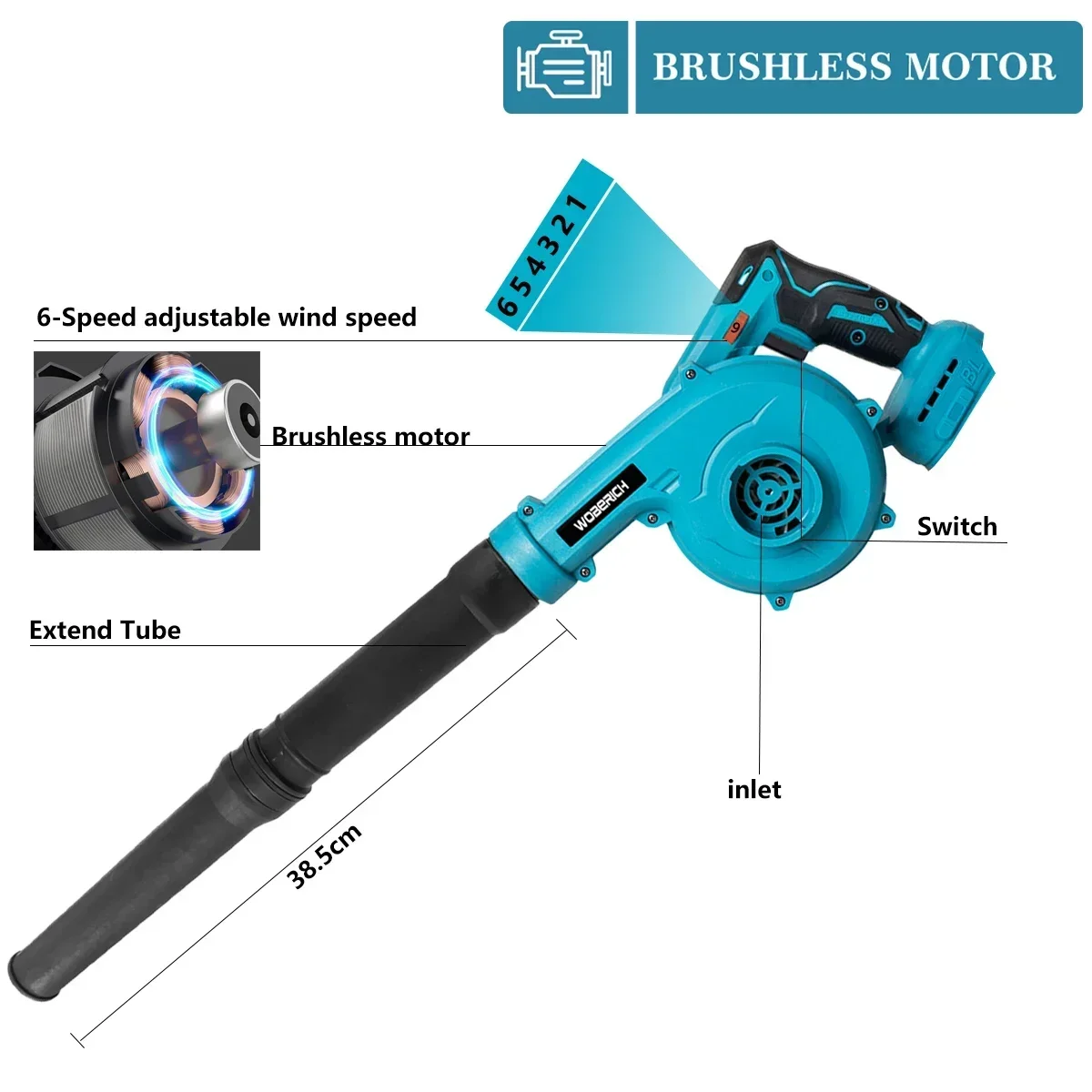 2 IN 1 Cordless Leaf Blower Brushless Electric Air Blower 6 Speed Blower Vacuum Cleaner (No Battery) for Makita 18V Battery