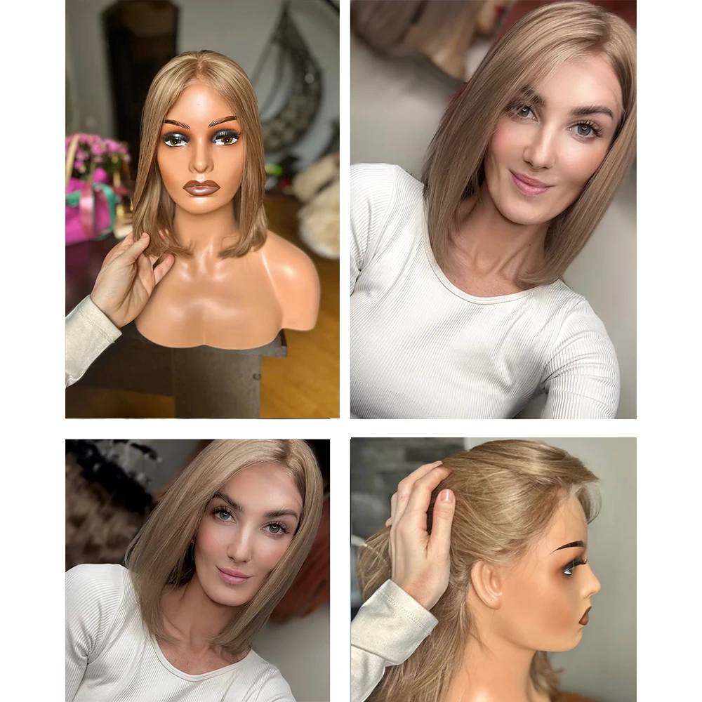 12 Inch Soft Straight Synthetic Lace Front Wig for Women Chestnut Caramel Brown Highlights Easy to Wear Daily Cosplay Wig