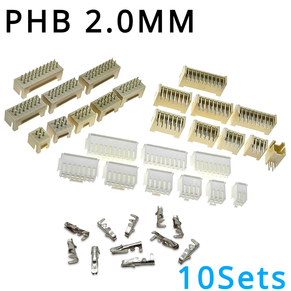 10Sets PHB 2.0MM 2/3/4/5/6/7/8/9/10pin PHB2.0 Connector Plug Male + Female + Crimps