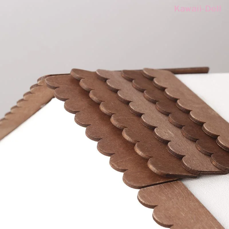 12Pcs Roof Tiles Shingles Eaves Model Wooden Dollhouse Micro Construction Props Dolls House Pretend Play Toys
