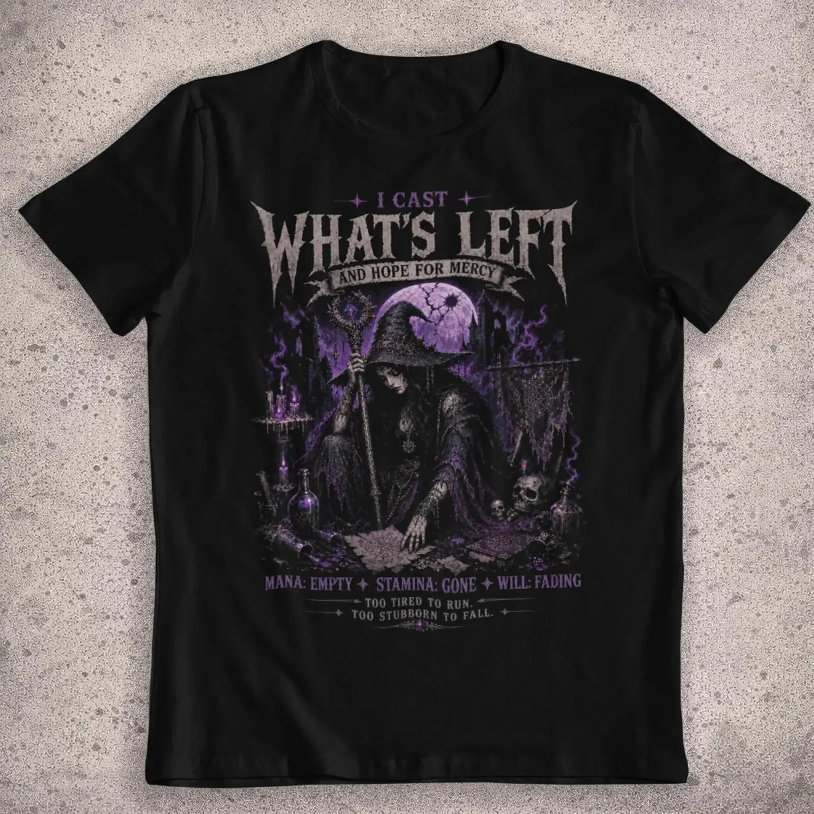 Gothic Witch T Shirt I Cast What s Left Dark Fantasy vintage Washed homme Breathable Soft Top For Everyday Wear streetwear