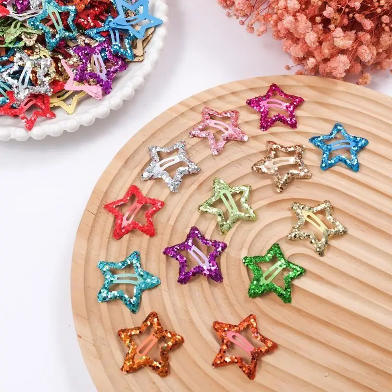 20/40Pcs Hollowed Star Hair Clips Colorful Sequins Star Snap Hairpins Sweet Headpiece Hair Barrettes Hair Accessories For Girls