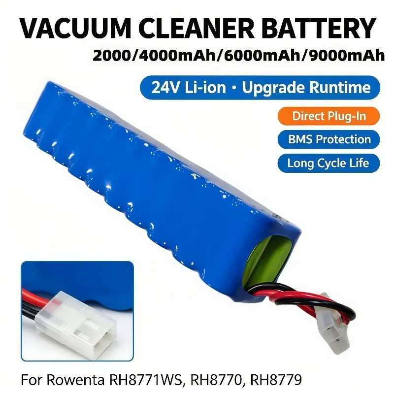 2000‑9000mAh SC 24V Rechargeable Replacement Battery Compatible with RH8771WS RH8770 RH8779 RH877901 RH87501 Vacuum