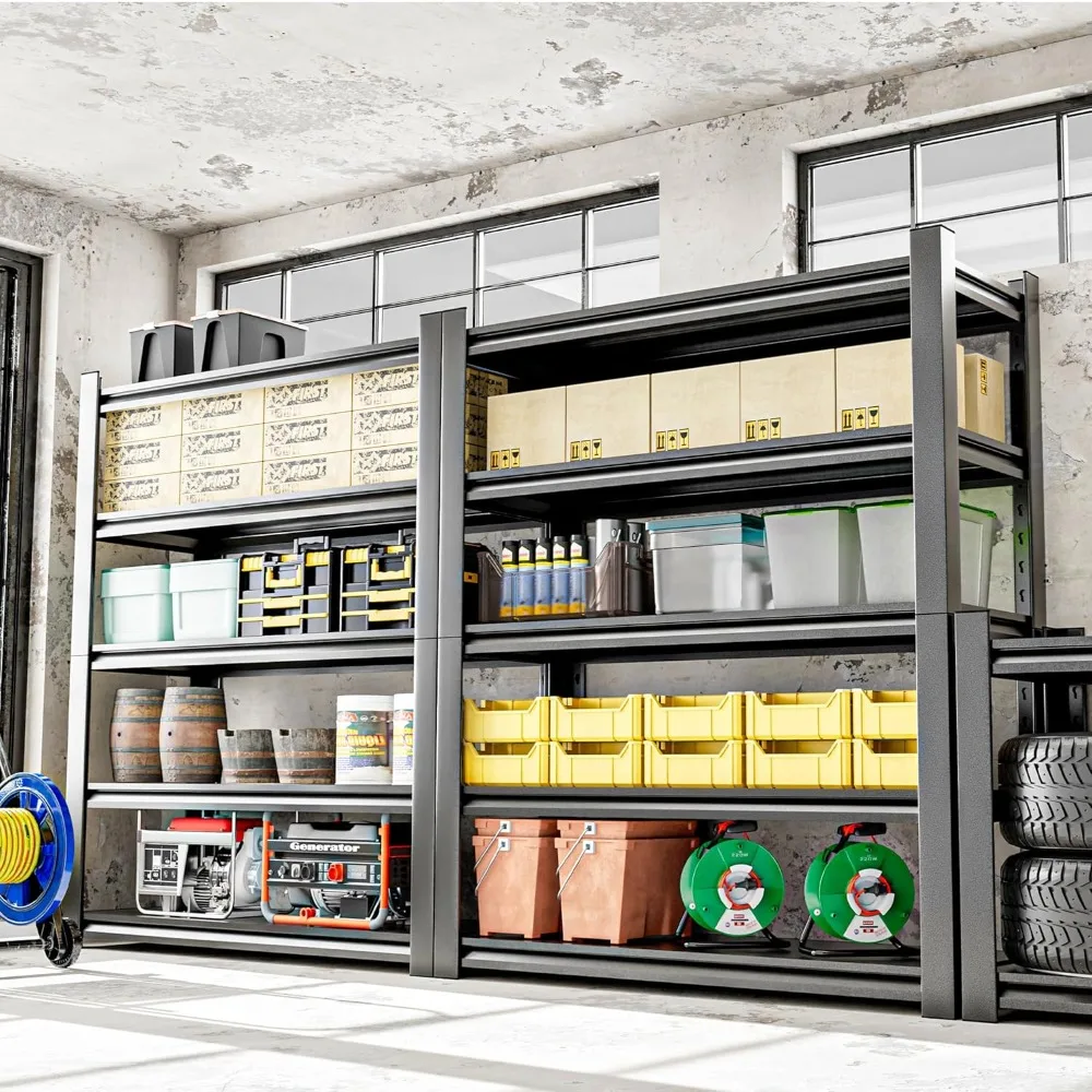 Garage Shelving Unit - 5-Tier Adjustable Metal Storage Shelf - Heavy Duty Industrial Rack for Garage, Basement, and Utility Room