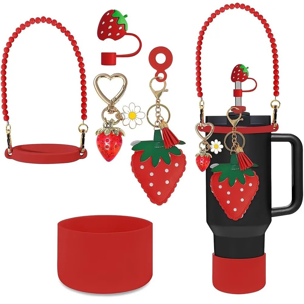 

7PCS Strawberry Cup for 30/40Oz TumblersAccessories Set Water Bottle Handle Strap Tumbler Cup Water Bottle Decoration