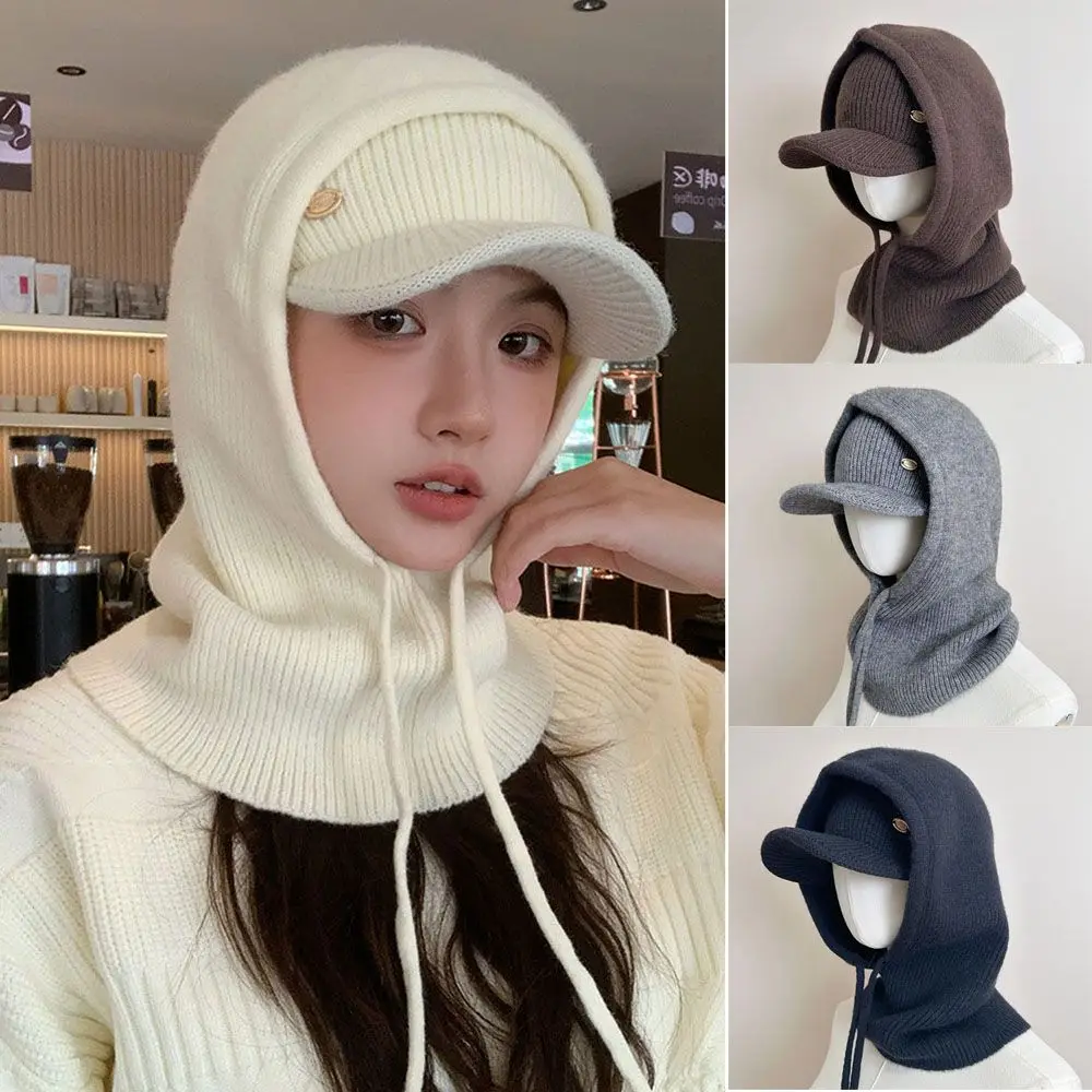 Casual Elastic Knit Balaclava Set Windproof Open-top Hat Baseball Cap Hooded Scarf Ribbed Texture Neck Warmer Scarf Winter
