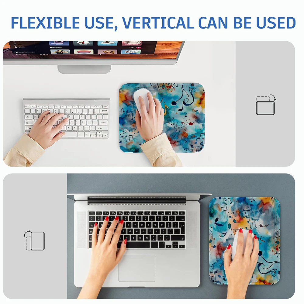 Music Note Mouse Pad Anti‑Slip Rubber Base Small Mousepad Stitched Edge Musical Instrument Pattern Office Laptop Gaming Desk Mat