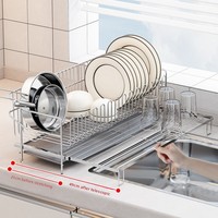 304 Stainless Steel Dish Drainer Expandable Kitchen Utensil Organizer Countertop Plate Drying Rack Space-Saving Cutlery Holder