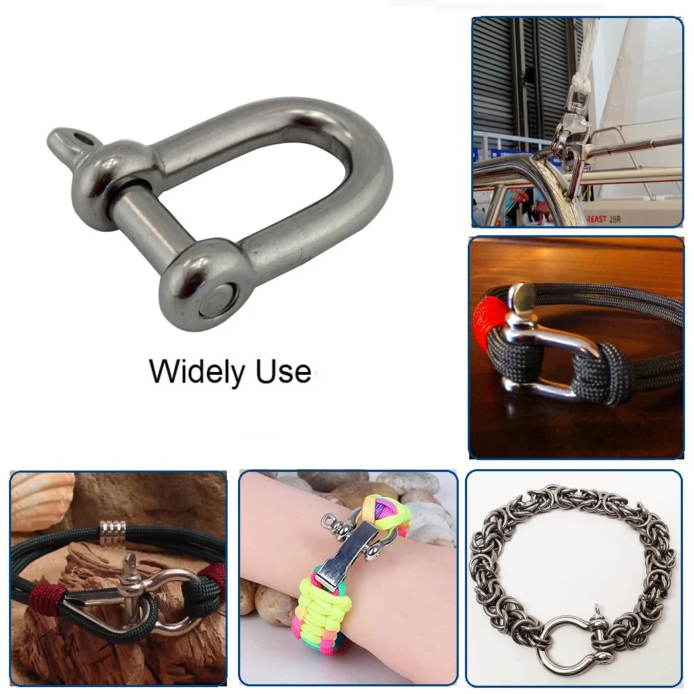 5PCS D Shackle With Screw Pin Stainless Steel 304 Heavy Duty 4mm 5mm 6mm 8mm 10mm For Chains Wirerope Lifting Camping