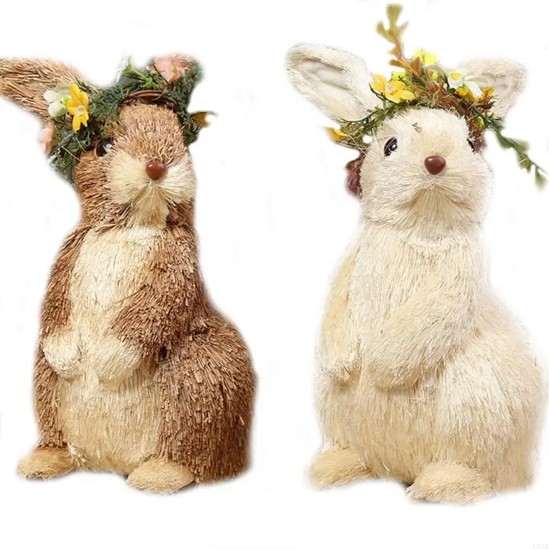 

L9NB Straw Easter Rabbit Figurines Handmade Woven Bunny Desktop Ornaments Crafts Garden Party Decor