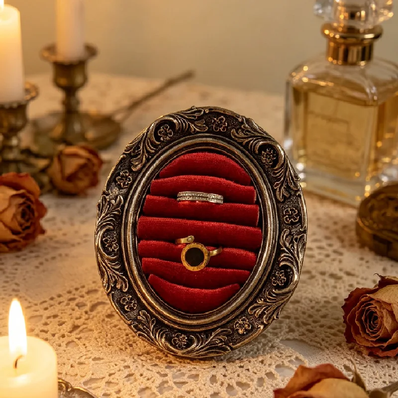 Retro Acanthus Patterned Oval Jewelry Storage Rack French Classical Art Ring Earring Display Rack Prop Dressing Table Decoration