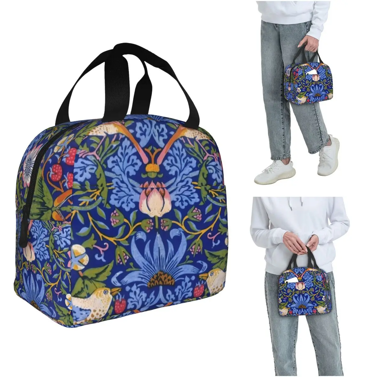 William Morris - Strawberry Thief 50x80 Insulated Lunch Bag for Women Kids Portable Food Boxes Thermal Lunch Box Tote