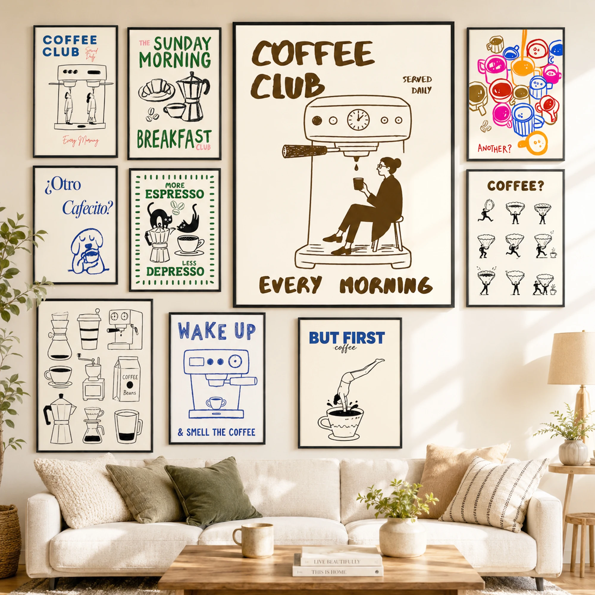 1pc CoffeeClub VintageCoffee ArtPrint WalDecor WithBarista &EspressoMachineDesign Perfect ForKitchen Office,Living Bed Bathroom,