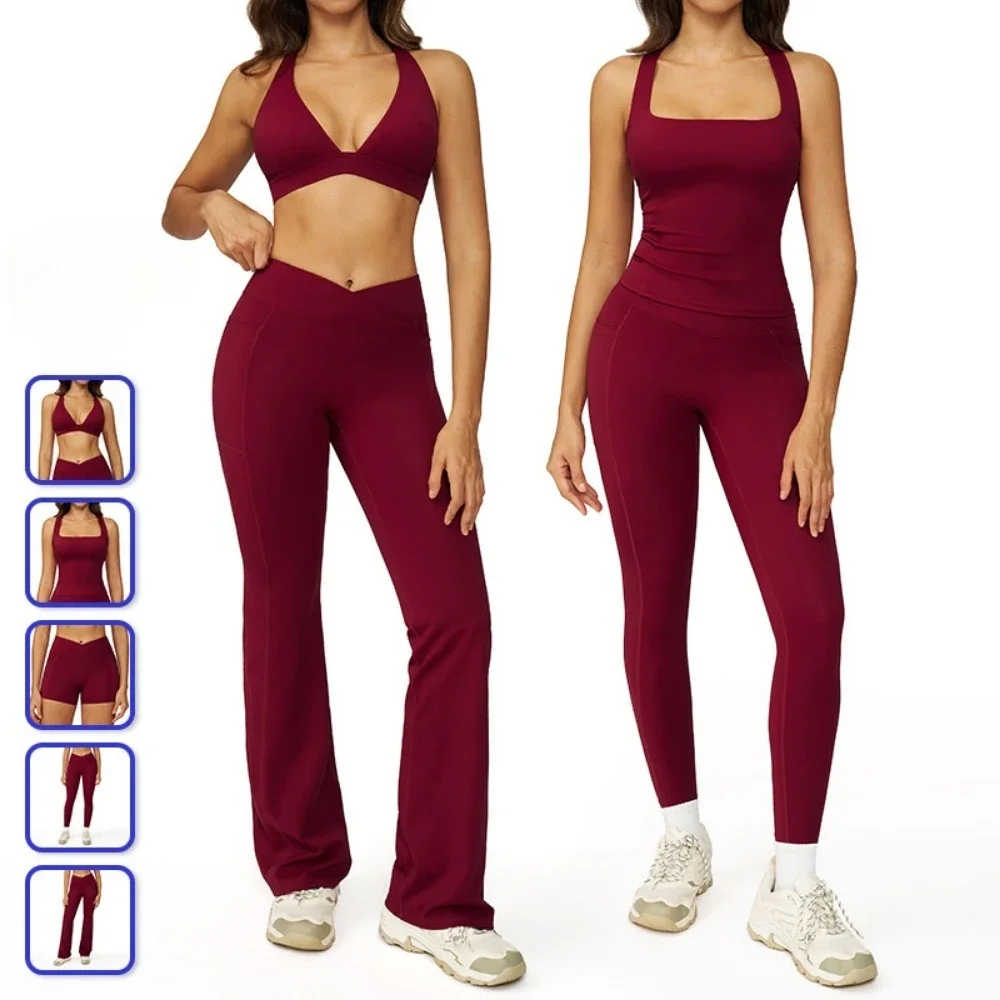 Yoga Set 2 Pieces Workout Outfits Fitness Sportswear Gym Tracksuit High Waist Leggings Sports Vest Athletic Wear Women Clothes