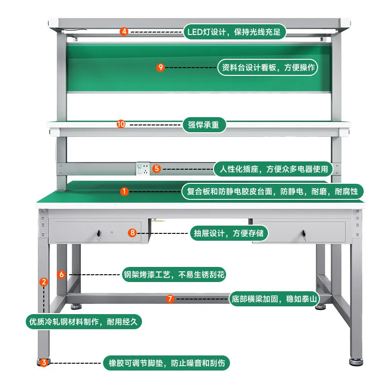 Workbench Double-sided drawer with lamp Factory inspection Packaging and maintenance Console table