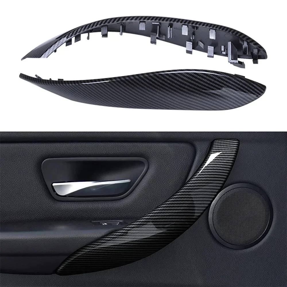 4pcs Car Door Inner Handle For Bmw F30 F80 F31 F32 F33 F34 F35 F36 3 4 Series Carbon Fiber Black Interior Handle Cover Replace