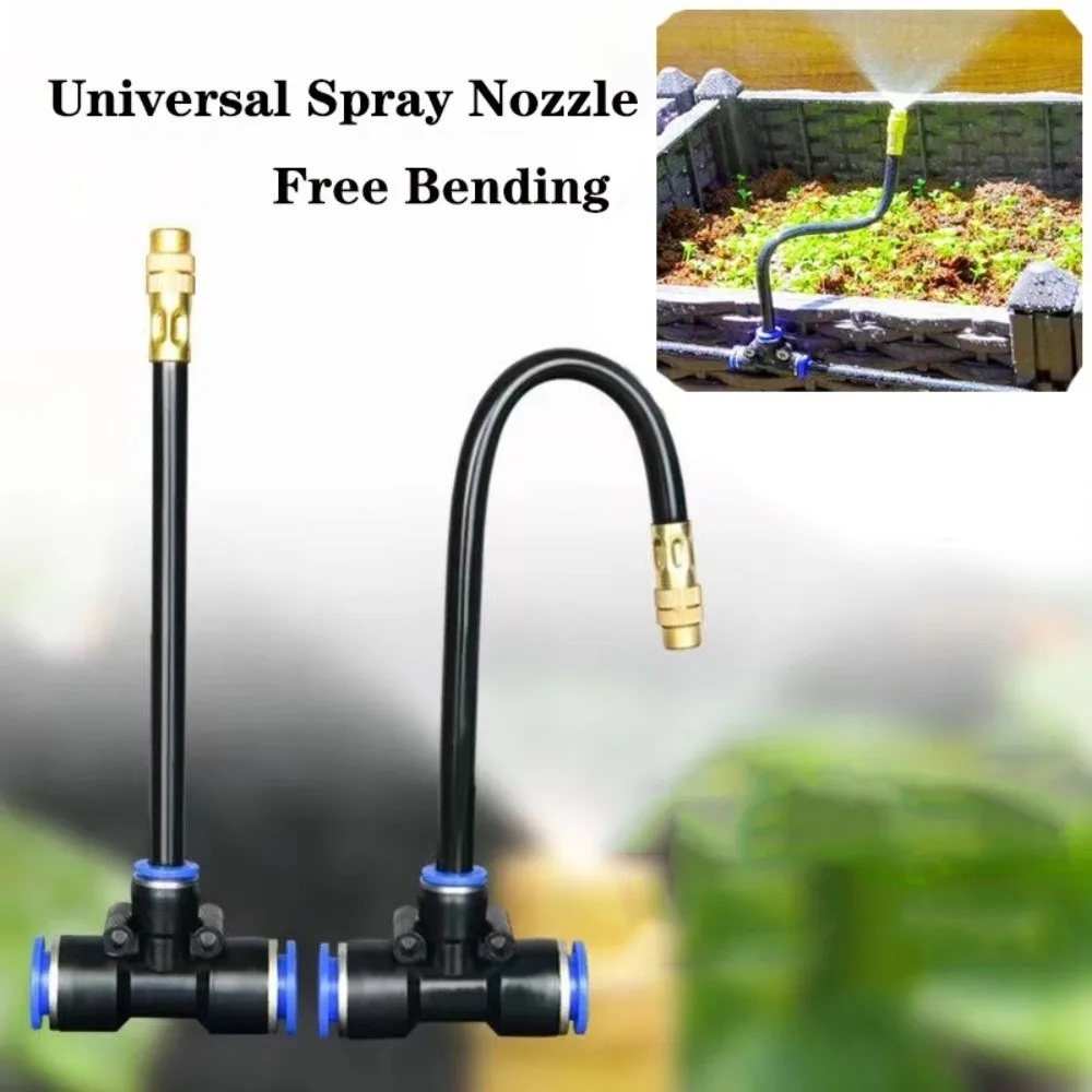 5Pcs Adjustable 360° Free-bend Misting Nozzles Quick Connect Large Area Coverage Misting Cooling System with Tee Joint Anti-Rust