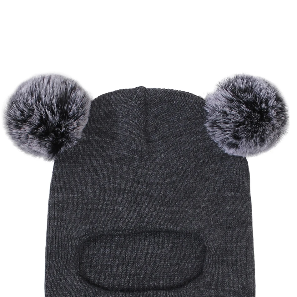 الأطفال مزدوجة الكرة سدادات حماية الأذن قبعة الطفل غزل متماسكة قبعة بالاكلافا الخريف بلوفر شتوي هدية الكريسماس الاطفال 1 قطعة قبعة #4