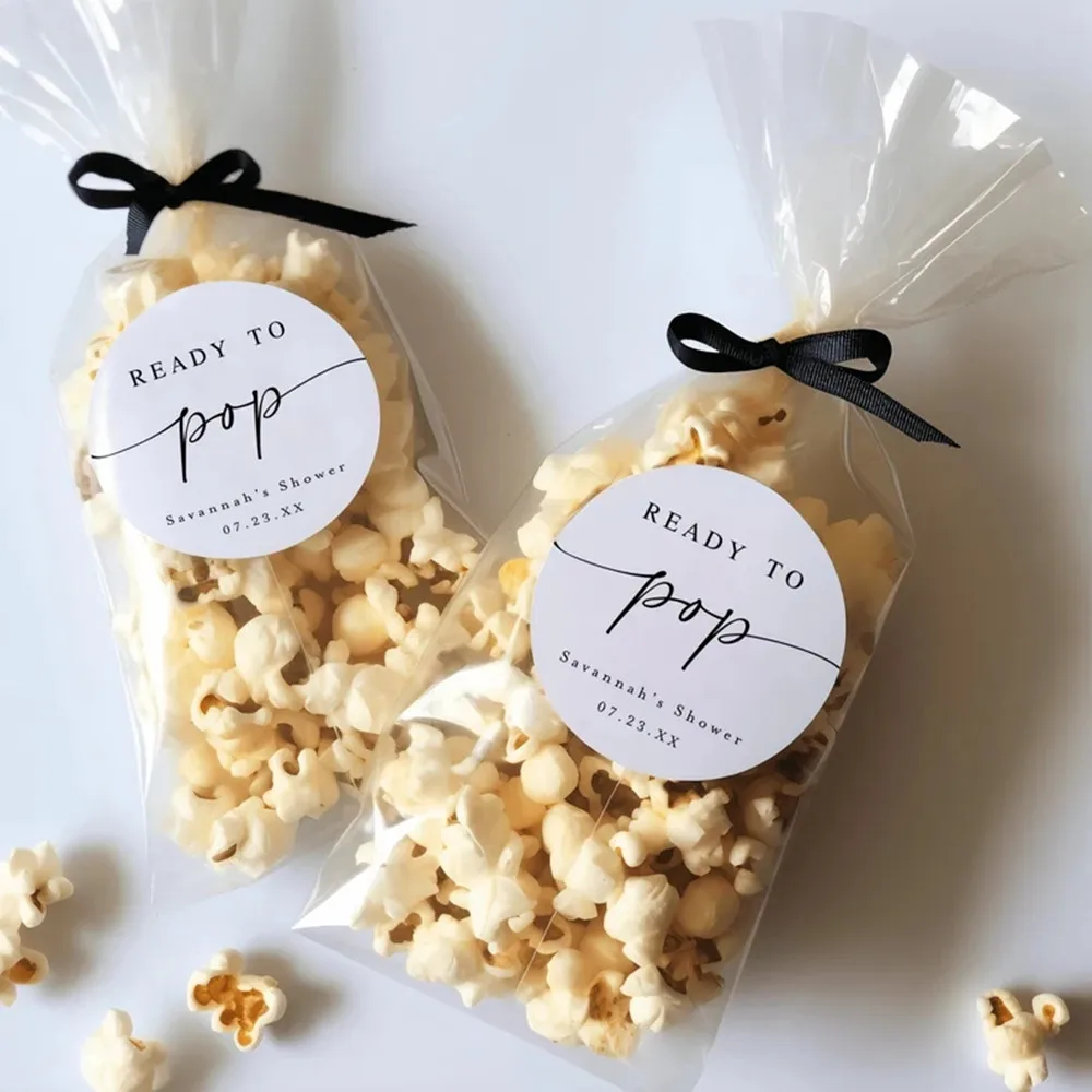 Personalized Ready to Pop Baby Shower Tag, Popcorn Favor Tag or Sticker, About to Pop Baby Shower Label, Circle or Square