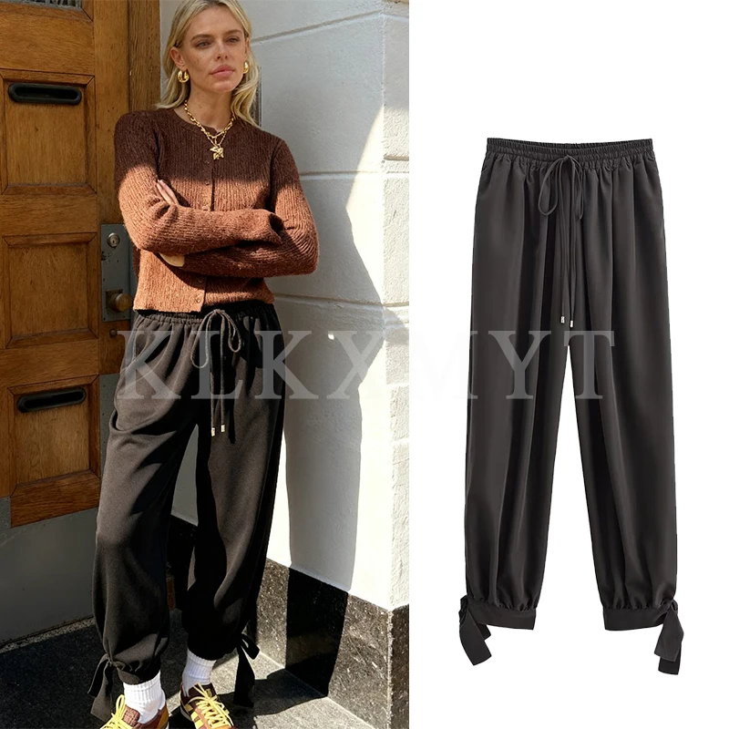Pantalones nuevos de otoño para mujer, moda femenina 2025, pantalones de pierna ancha de cintura alta de Color sólido, pantalones de ocio de calle alta para mujer ﻿