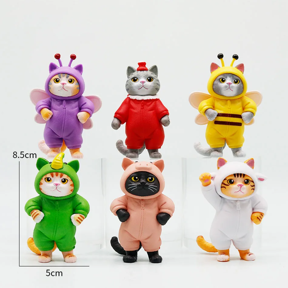 Cute Dress Up Cat Figurine Mini Cartoon Kitten Collectible Figures Ornament Stress Relief Desk Decor Toy Gift for Kids Collector