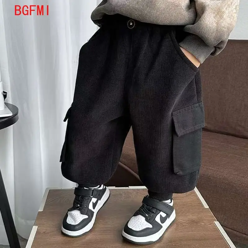 2-10Y Korean Kids Boys Cargo Pants Spring Autumn Loose-fit Wide-leg Long Pants New 2025 Trendy Junior Casual CROPPED PANTS