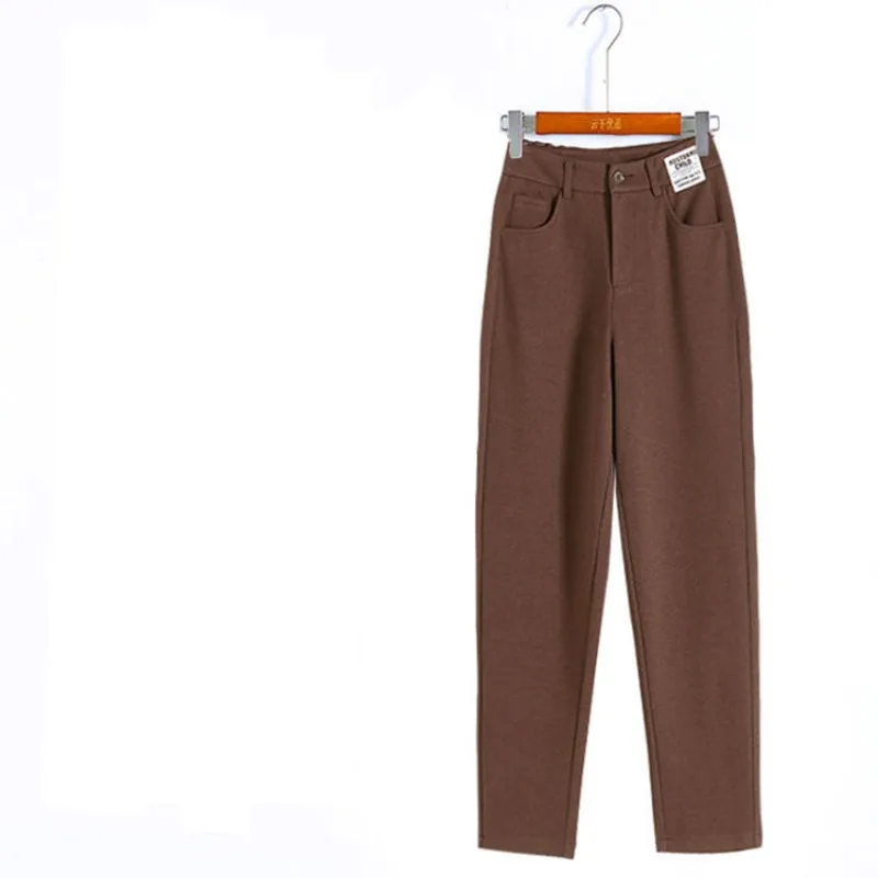 Pantalones de lana de cintura alta para mujer, calzas clásicas de colores lisos con botones delgados, moda de viaje, Otoño e Invierno