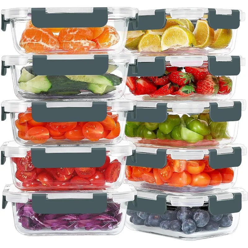 10 Packs 22 oz Glass Meal Prep Containers, Glass Food Storage Containers with Lids, Airtight Lunch Boxes BPA Free