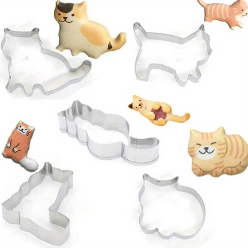 Stainless Steel Animal Cat Shape Household DIY Cookie Cutter Mold Biscuit Stamp Bakeware Baking Tool Set