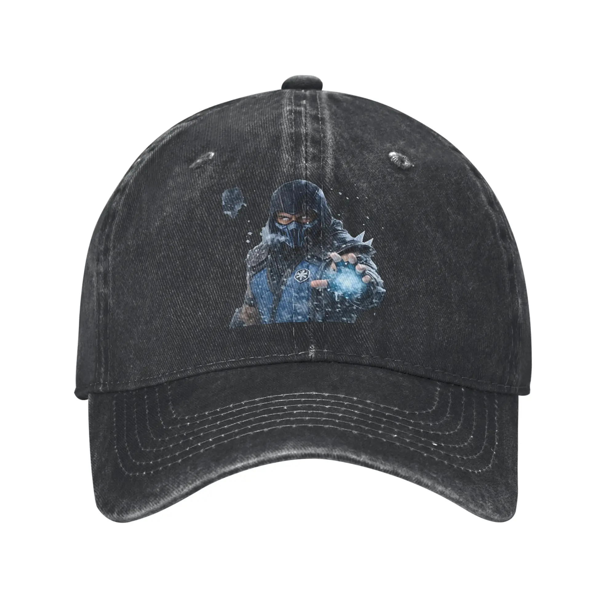 Boné de Beisebol 5D Sub-Zero Ice Fury Mortal Kombat Frost Ninja, Boné de Denim Desgastado, Boné Macio Não Estruturado com Fecho Snapback