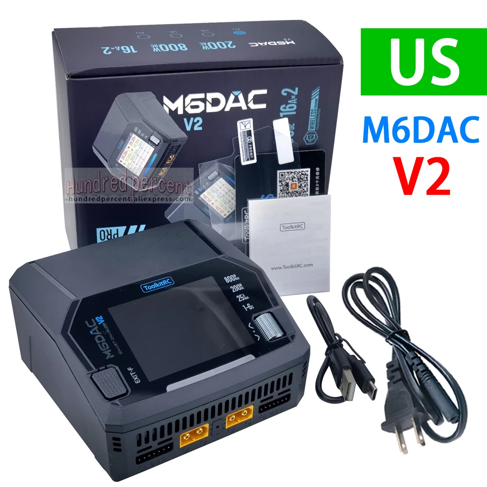 ToolkitRC M6DAC V2 ثنائي القناة الذكية يبو شاحن بطارية مفرغ التيار المتناوب 200 واط تيار مستمر 400WX2 16A ل 1-6S LiHV يبو PD 65 واط نموذج سيارة #6