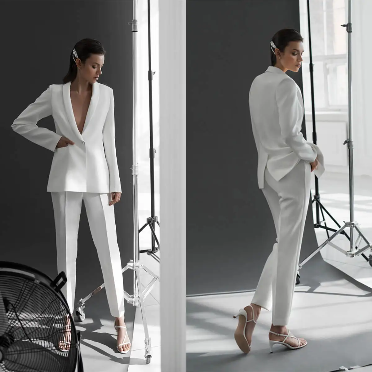 

Women Wedding Pants Suits White Fashion Show Wear Birthday Party Prom Jacket Custom Made Ladies 2 Pieces