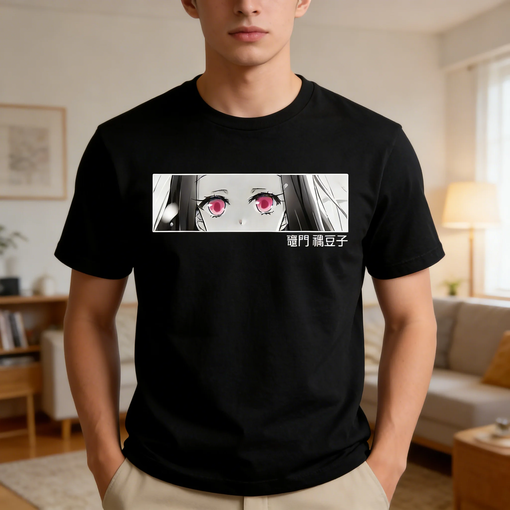 

Men's Anime T-Shirt Demon Slayer Nezuko Kamado Red Eye Graphic Black Cotton Comfort Fit for Casual Otaku Daily Campus Home Wear