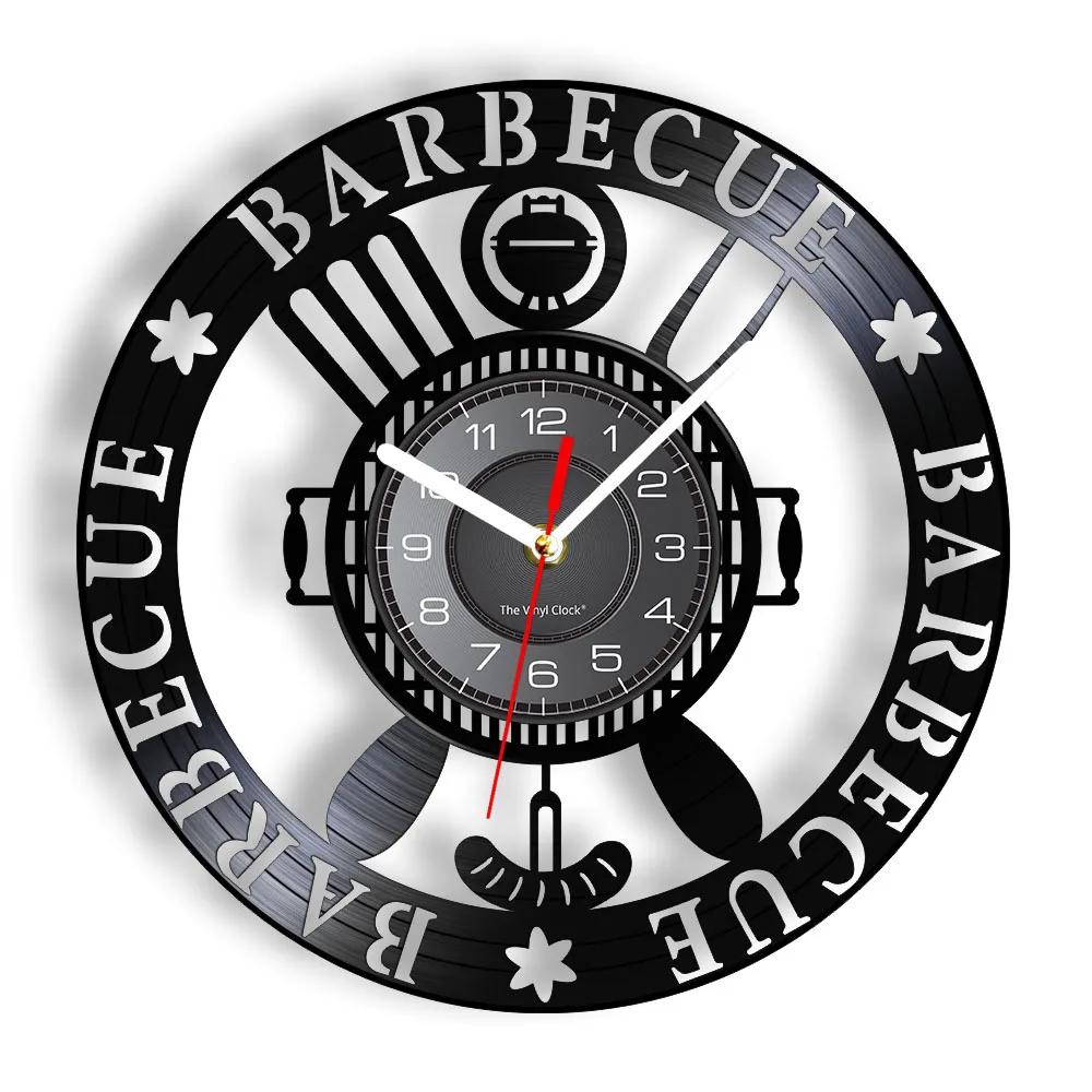 

Barbecue Themed Decorative Wall Clock Grill Slotted Turner BBQ Fork Food Wall Watch Grill House Kitchen Hanging Art Decor