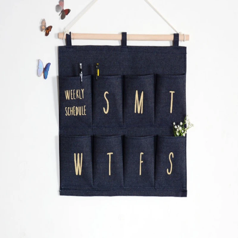 

Wall Hanging Organizer 12 Pockets Denim Fabric Storage Bag Multi Pocket Over the Door Wall Mounted Closet Dorm Room